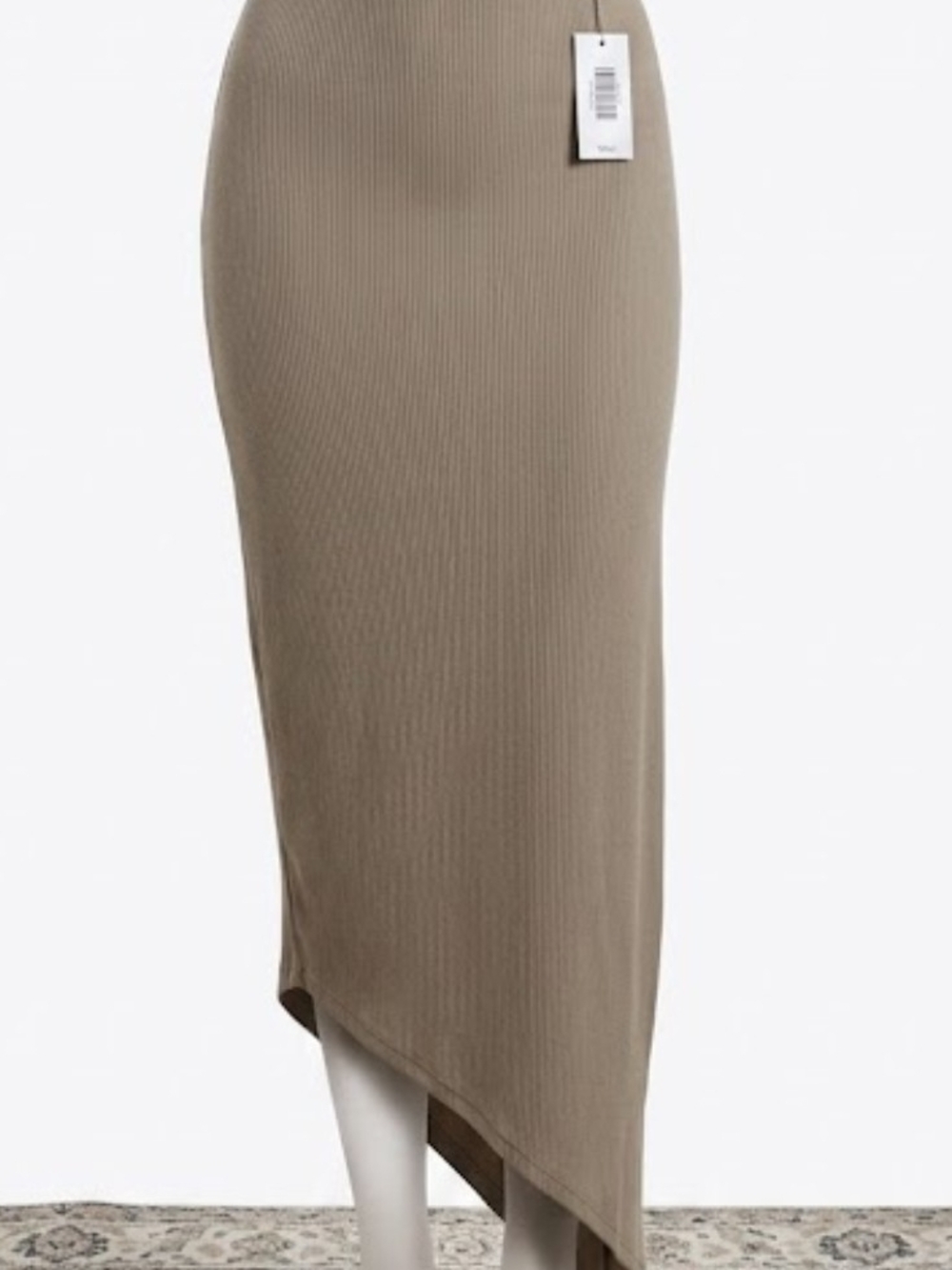 AFRM Taupe Asymmetrical Ribbed Midi Skirt